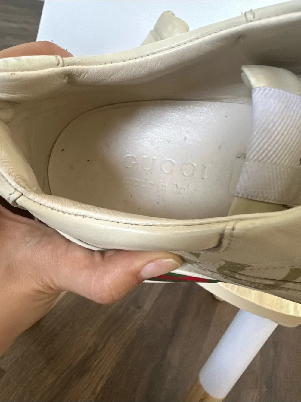 Gucci Cream Leather Platform Sneakers with Green & Red Web